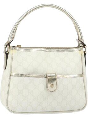 GUCCI GG Supreme Hand Bag PVC Leather White Gold 190258 Auth 157336